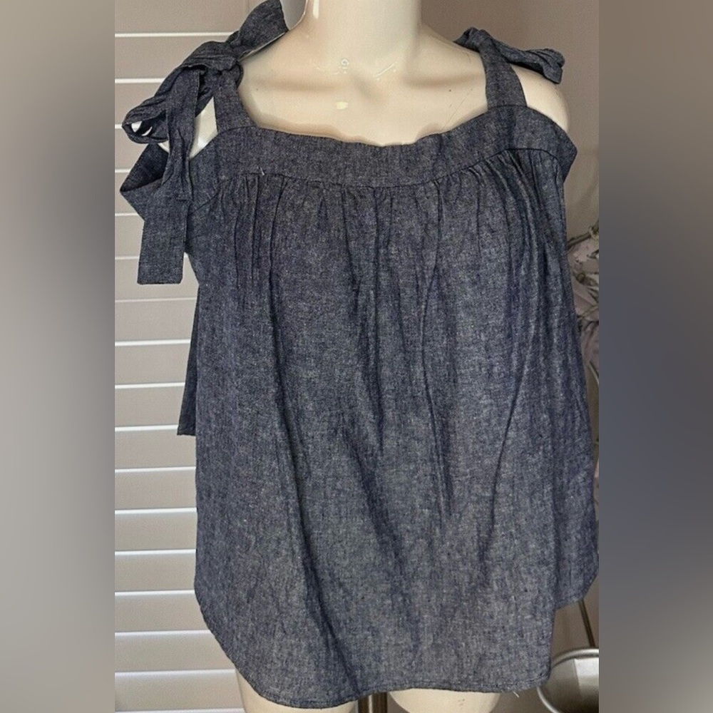 Denim blue swing adjustable tie strap tank